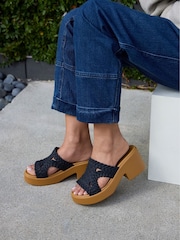 Crocs Black/Tan Brooklyn Woven Sepia Wedge Sandals - Image 1 of 7