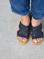 Crocs Black/Tan Brooklyn Woven Sepia Wedge Sandals - Image 2 of 7