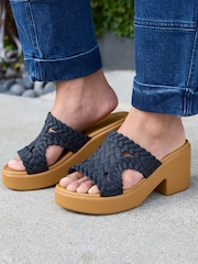 Crocs Black/Tan Brooklyn Woven Sepia Wedge Sandals - Image 3 of 7