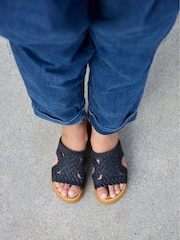 Crocs Black/Tan Brooklyn Woven Sepia Wedge Sandals - Image 4 of 7