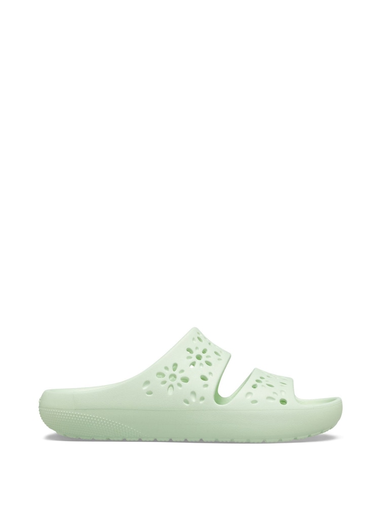 Crocs Green Classic Floral Cut Out Sandals - Image 1 of 7