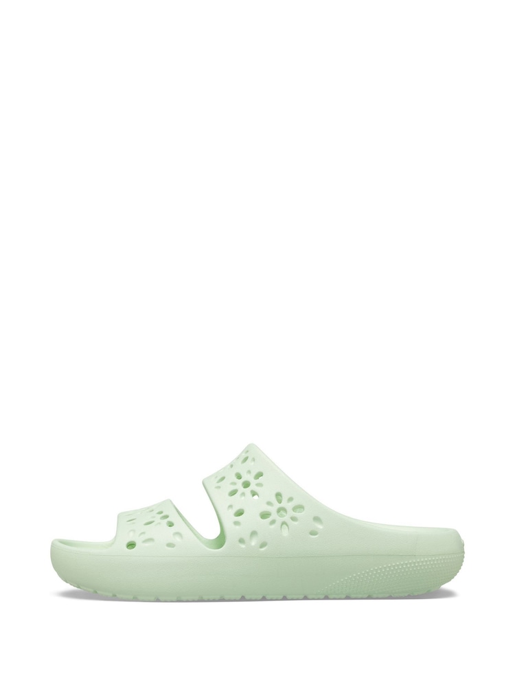 Crocs Green Classic Floral Cut Out Sandals - Image 2 of 7