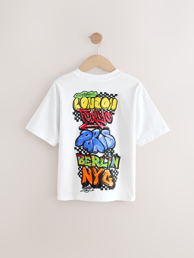 White Graffiti Back Print Relaxed Fit Short Sleeve Graphic Print T-Shirt (3-16yrs) - Image 2 of 4