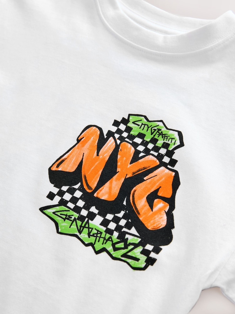 White Graffiti Back Print Relaxed Fit Short Sleeve Graphic Print T-Shirt (3-16yrs) - Image 3 of 4