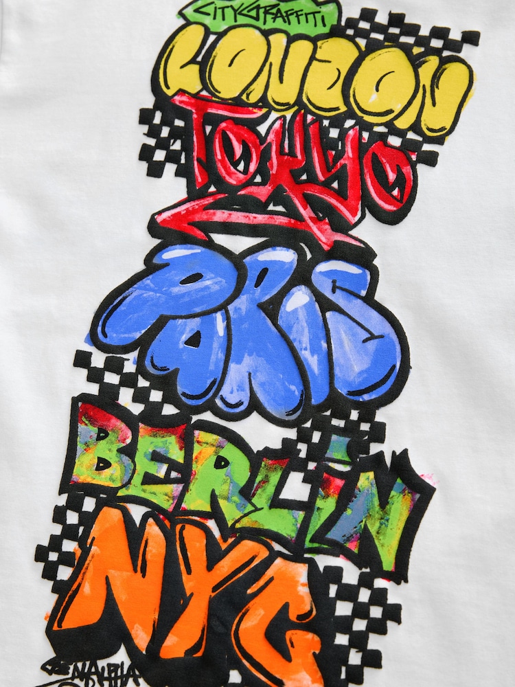 White Graffiti Back Print Relaxed Fit Short Sleeve Graphic Print T-Shirt (3-16yrs) - Image 4 of 4