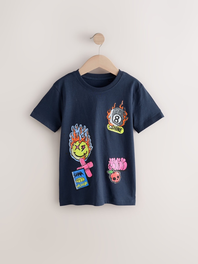 Navy Graffiti Regular Fit Short Sleeve Graphic 100% Cotton T-Shirt (3-16yrs) - Image 1 of 4