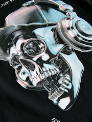Black Skull Headphones Relaxed Fit Short Sleeve Graphic Print T-Shirt (3-16yrs) - Image 4 of 4