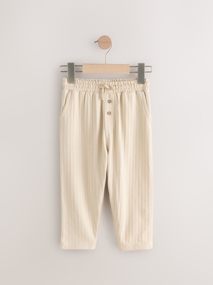 Ecru Off White Textured Jersey 100% Cotton Joggers (3mths-7yrs) - Image 1 of 5