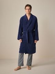 Navy Blue 100% Cotton Premium Towelling Dressing Gown - Image 2 of 7