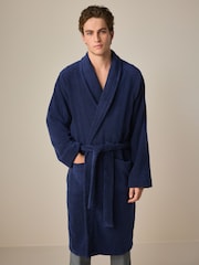 Navy Blue 100% Cotton Premium Towelling Dressing Gown - Image 4 of 7