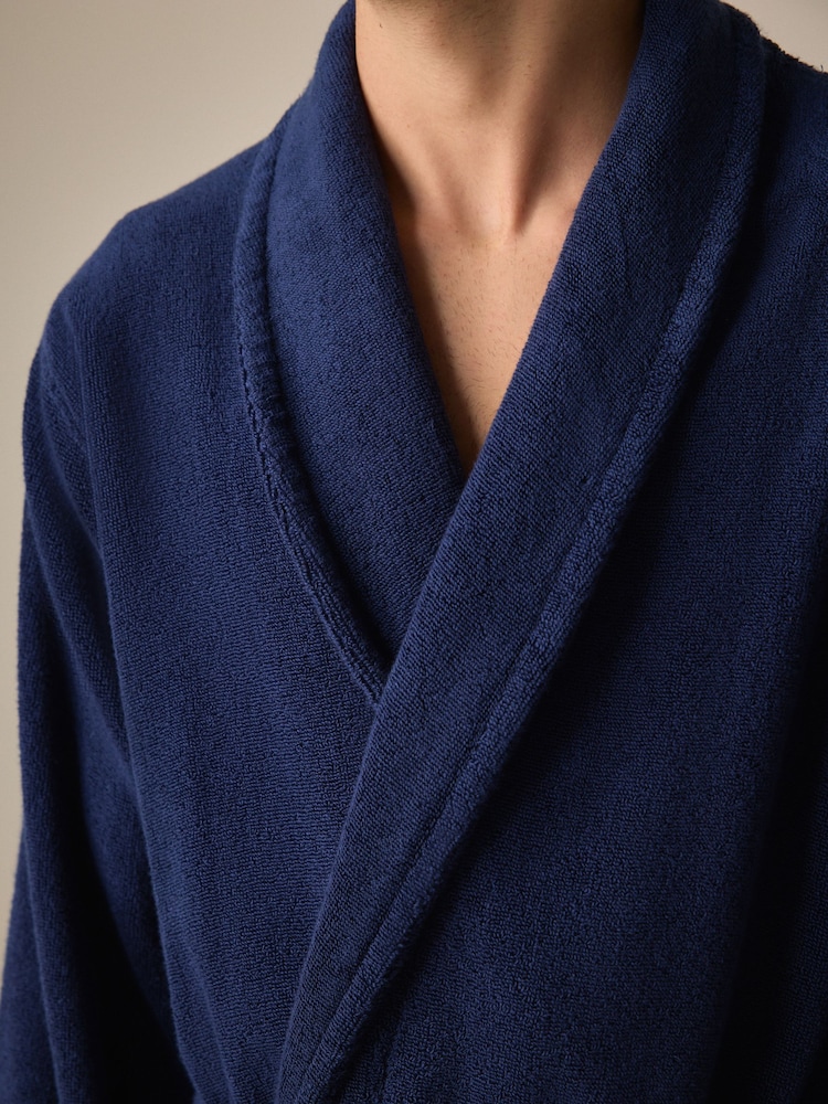 Navy Blue 100% Cotton Premium Towelling Dressing Gown - Image 5 of 7