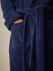 Navy Blue 100% Cotton Premium Towelling Dressing Gown - Image 6 of 7