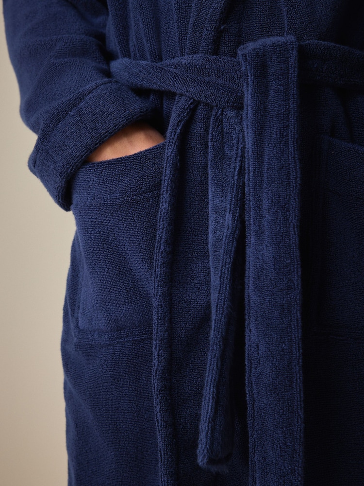 Navy Blue 100% Cotton Premium Towelling Dressing Gown - Image 6 of 7