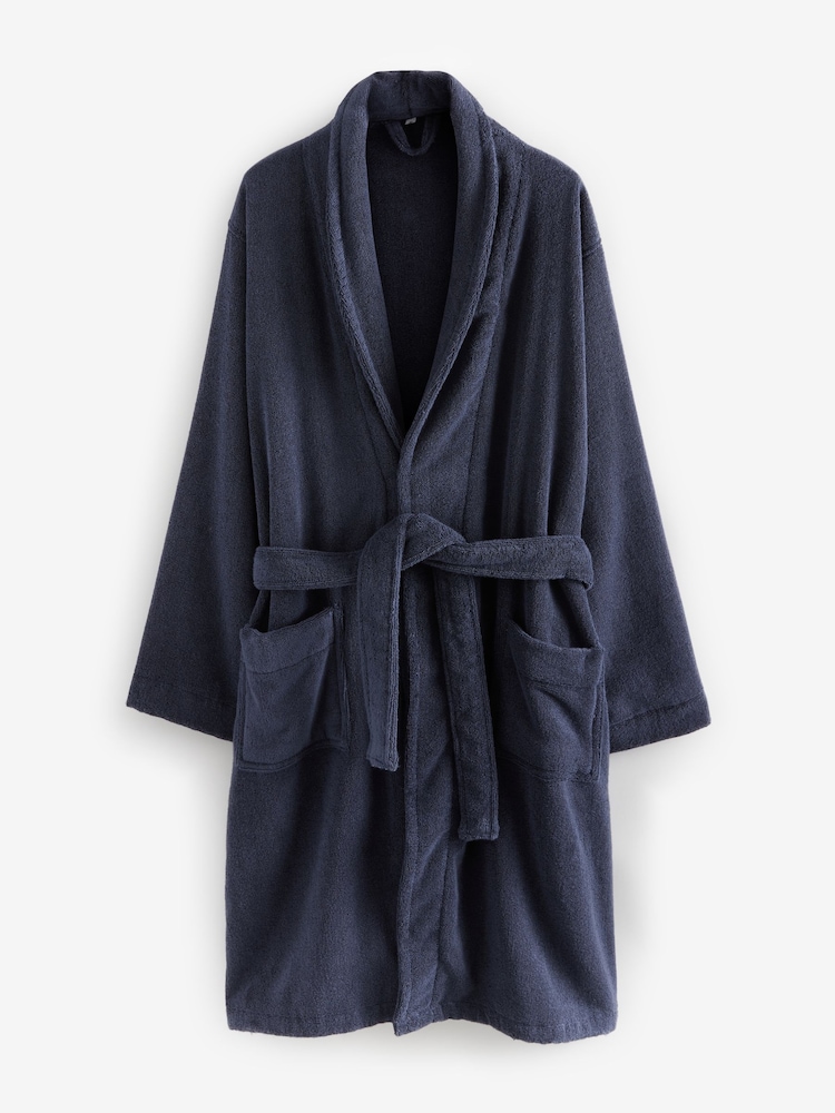 Navy Blue 100% Cotton Premium Towelling Dressing Gown - Image 7 of 7