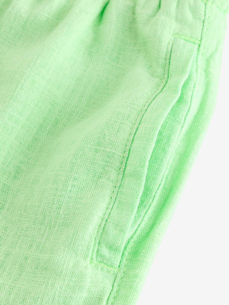 Lime Green Girls Linen Shorts - Image 3 of 3