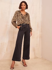 Friends Like These Brown Animal Ruffle Detail Long Sleeve Blouse - Image 3 of 4