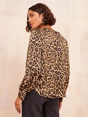 Friends Like These Brown Animal Ruffle Detail Long Sleeve Blouse - Image 4 of 4