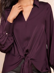 Friends Like These Purple Tie Front Satin Shirt With Long Sleeve - Image 3 of 4