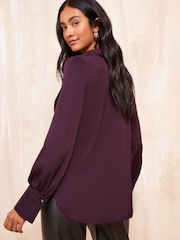 Friends Like These Purple Tie Front Satin Shirt With Long Sleeve - Image 4 of 4