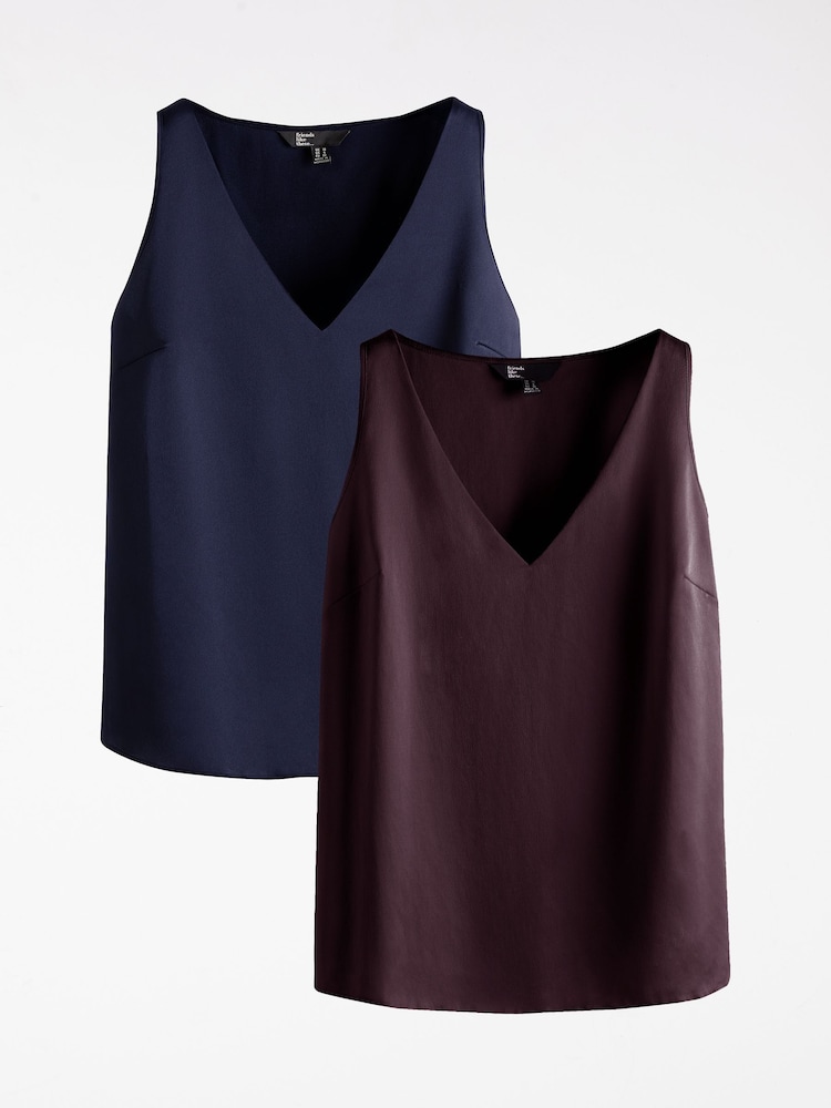 Bleumarin albastru - Friends Like These Two Set Satin Cami Topuri - Image 6 of 7