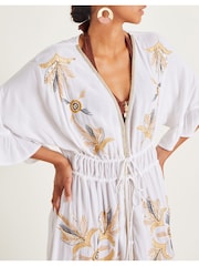 Monsoon White Jasmine Embroidered Kaftan Maxi Dress - Image 2 of 5