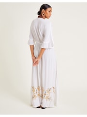 Monsoon White Jasmine Embroidered Kaftan Maxi Dress - Image 3 of 5