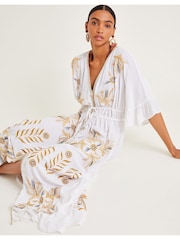 Monsoon White Jasmine Embroidered Kaftan Maxi Dress - Image 4 of 5