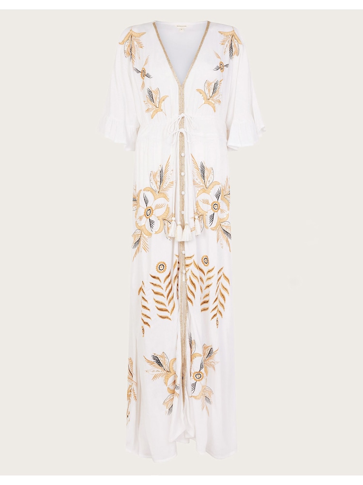 Monsoon White Jasmine Embroidered Kaftan Maxi Dress - Image 5 of 5