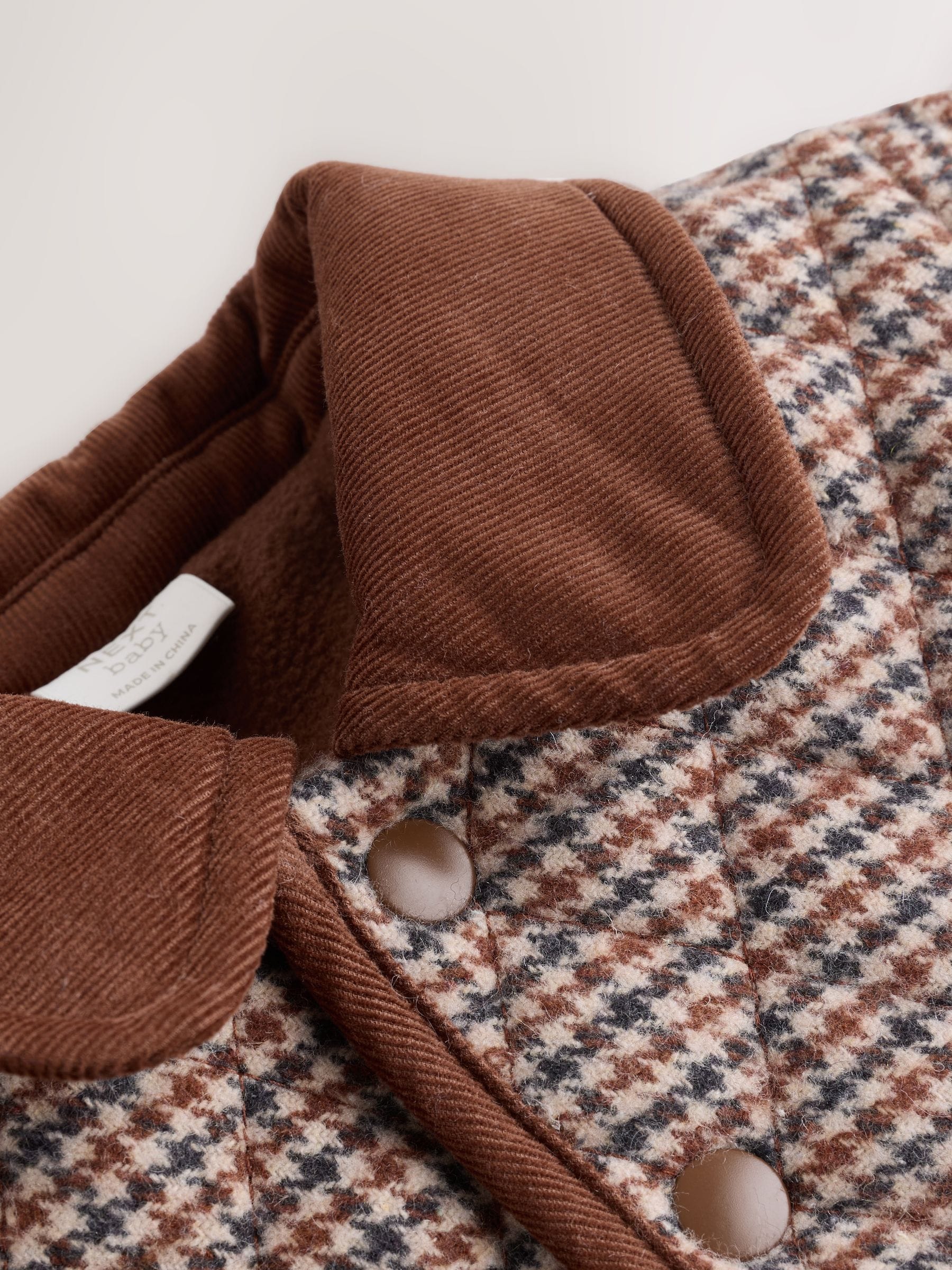 Buy Brown Heritage Check Baby Quilted Cord Collar Jacket (0mths