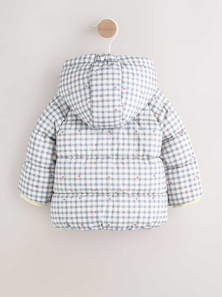 Grey Gingham Hooded Baby Padded Jacket (0mths-2yrs) - Image 2 of 8 Grey Gingham Hooded Baby Padded Jacket (0mths-2yrs) - Image 2 of 8