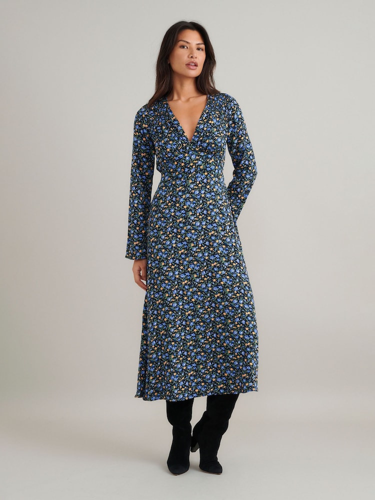 Nobodys Child Black Ditsy Floral Lydia Midi Dress - Image 1 of 4