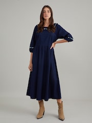 Nobodys Child Blue Denim Garland Embroidered Midi Dress - Image 3 of 4