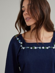Nobodys Child Blue Denim Garland Embroidered Midi Dress - Image 4 of 4