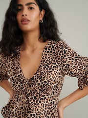 Nobody's Child Brown Leopard Print Lace-Up Top - Image 1 of 4