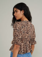 Nobody's Child Brown Leopard Print Lace-Up Top - Image 2 of 4
