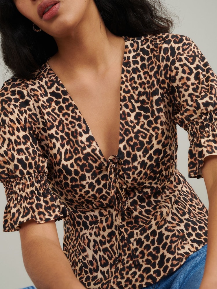 Nobody's Child Brown Leopard Print Lace-Up Top - Image 4 of 4