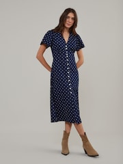 Nobodys Child Blue Rosie Polka Dot Midi Dress - Image 1 of 4