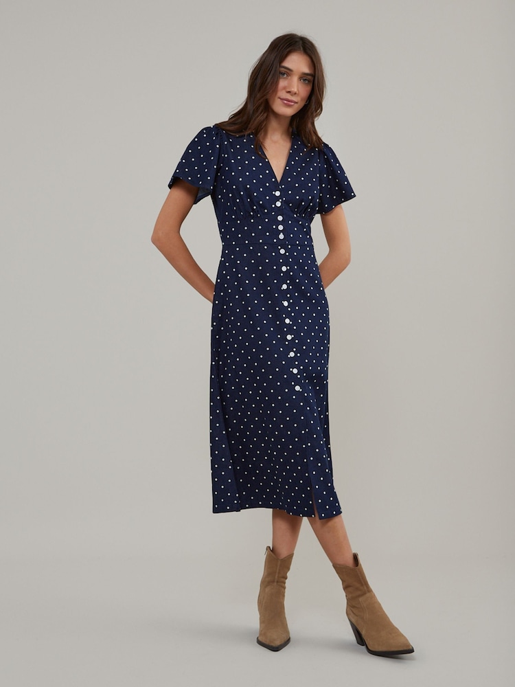 Nobodys Child Blue Rosie Polka Dot Midi Dress - Image 1 of 4
