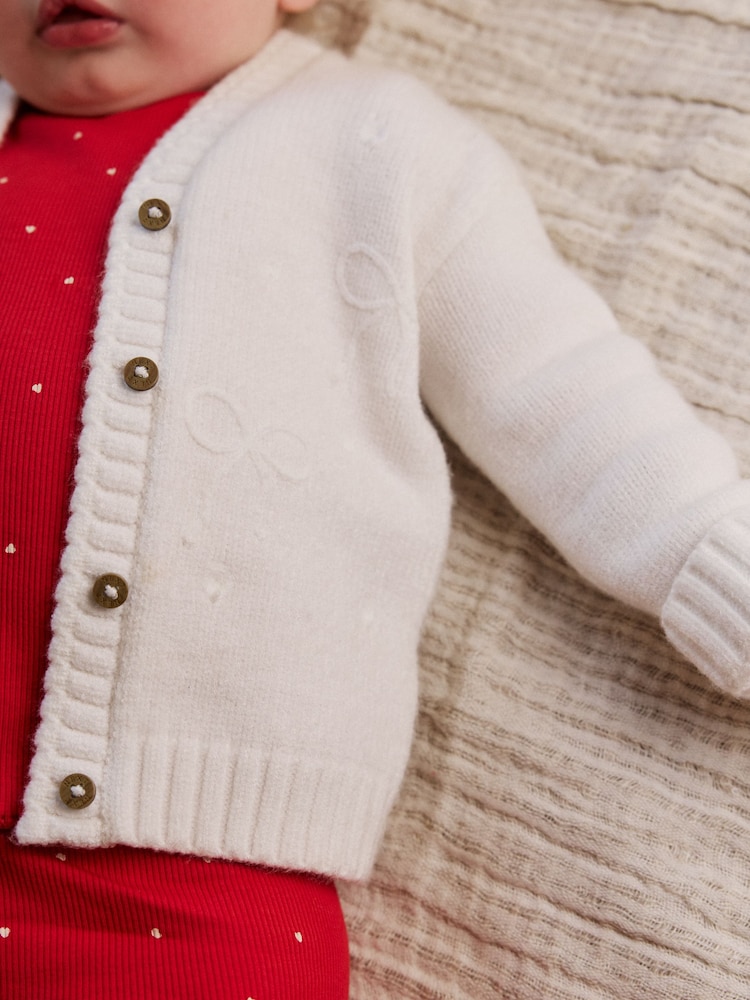 Cream Embroidered Bow Baby Cardigan (0mths-2yrs) - Image 4 of 4