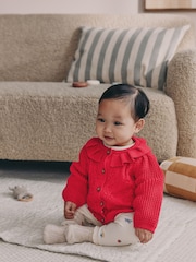 Red Knitted Frill Collar Baby Cardigan (0mths-2yrs) (0mths-2yrs) - Image 1 of 9