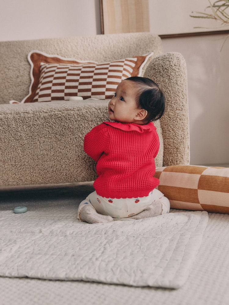 Red Knitted Frill Collar Baby Cardigan (0mths-2yrs) (0mths-2yrs) - Image 2 of 9 Red Knitted Frill Collar Baby Cardigan (0mths-2yrs) (0mths-2yrs) - Image 2 of 9