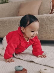 Red Knitted Frill Collar Baby Cardigan (0mths-2yrs) (0mths-2yrs) - Image 3 of 9