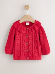 Red Knitted Frill Collar Baby Cardigan (0mths-2yrs) (0mths-2yrs) - Image 4 of 9