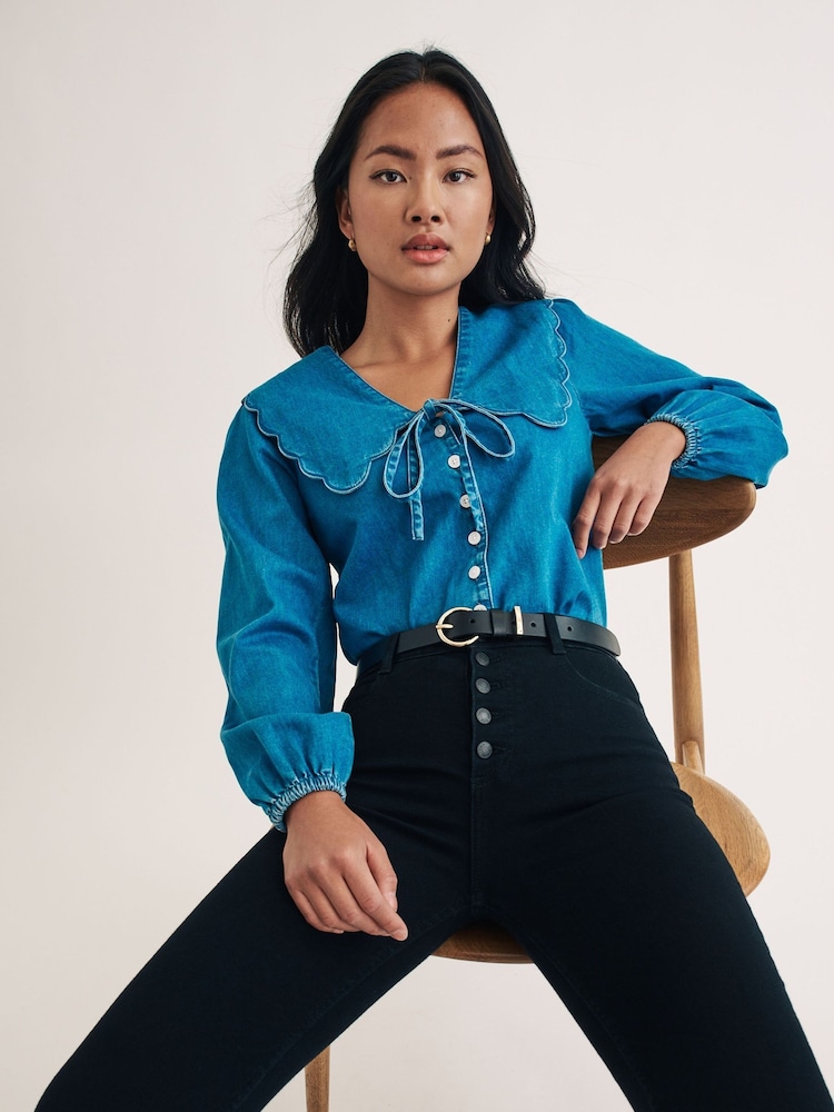Nobodys Child Blue Birdie Denim Blouse - Image 3 of 4