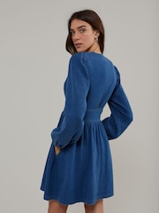 Nobodys Child Blue Denim Embroidered Starlight Mini Dress - Image 3 of 5