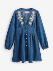 Nobodys Child Blue Denim Embroidered Starlight Mini Dress - Image 5 of 5