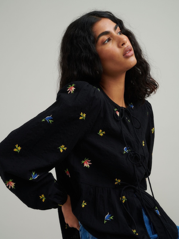 Nobodys Child Black Bernice Tie Front Blouse - Image 3 of 5