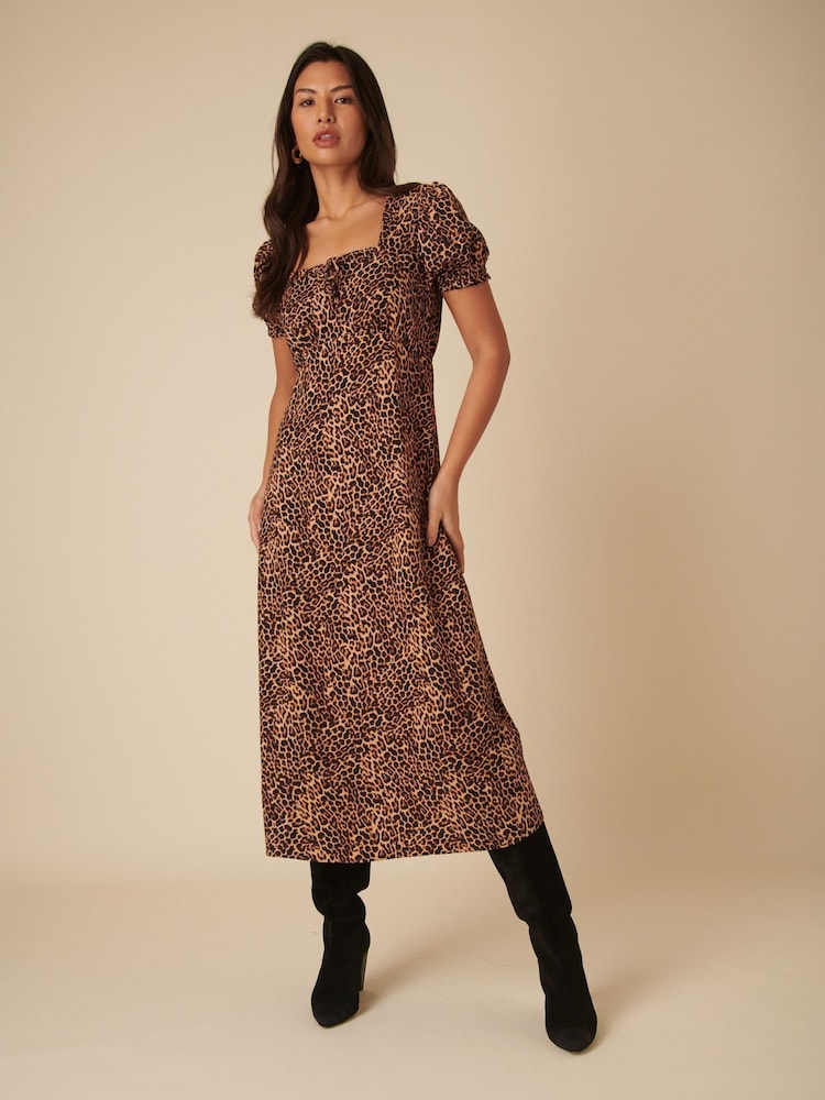 Nobodys Child Brown Prarie Leopard Print Midi Dress - Image 1 of 5