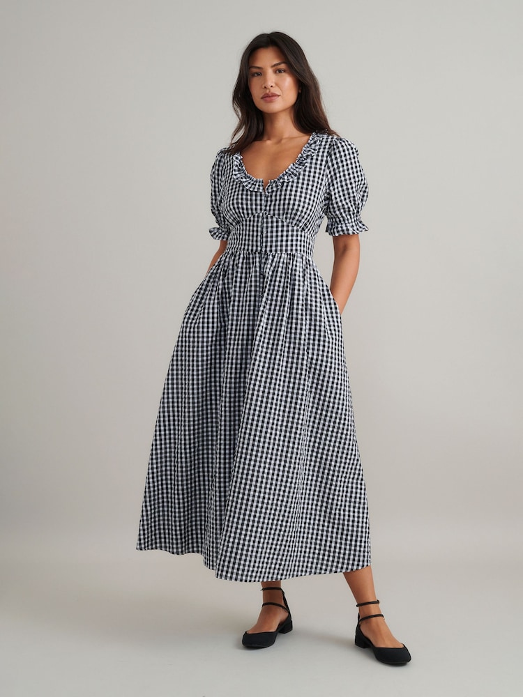Nobodys Child Black Flossie Seersucker Gingham Midi Dress - Image 1 of 4