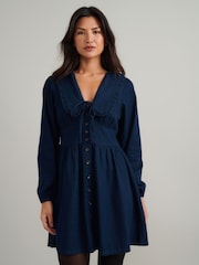 Nobodys Child Blue Dark Wash Denim Ottilie Mini Dress - Image 1 of 4